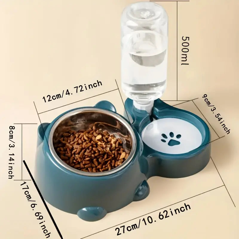 Indilio AquaFeast™ 2-in-1 Stainless Steel Pet Feeder & Automatic Water Dispenser
