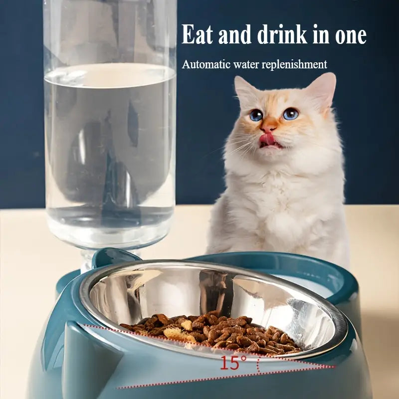 Indilio AquaFeast™ 2-in-1 Stainless Steel Pet Feeder & Automatic Water Dispenser